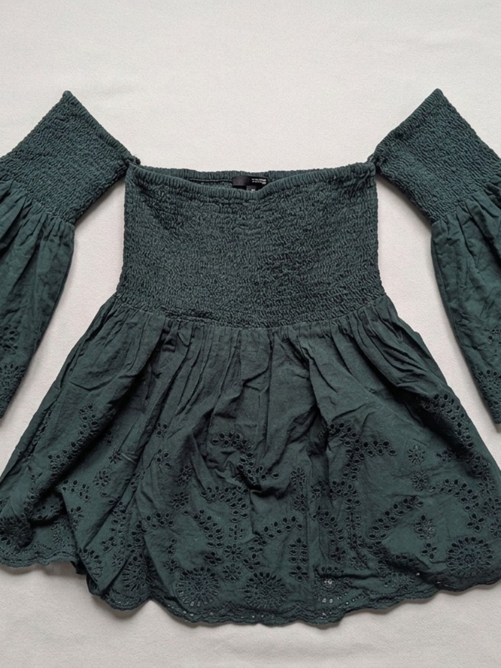 Only Dark Green Off-Shoulder Eyelet Peplum Top